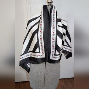 Black White Square Fashion Scarf Geometric Satin Feel Chic Print 42”